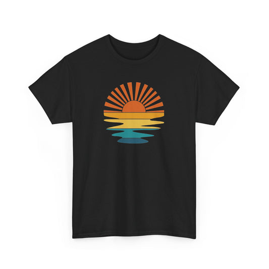 Retro Sunset Rays Wavy T-Shirt - RetroTeeShop