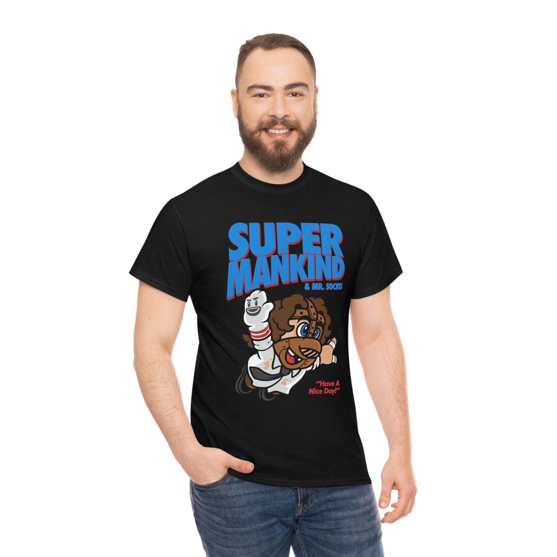 Super Mankind With Mr Socko T-Shirt - RetroTeeShop